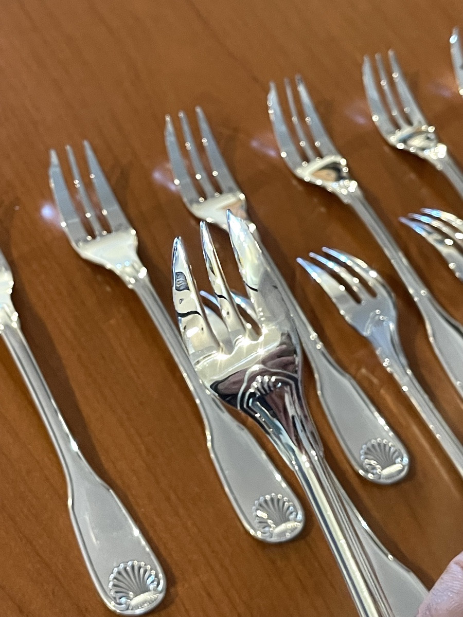 Christofle France Vendôme ,12 fourchettes à gâteau dessert état neuf -photo-4