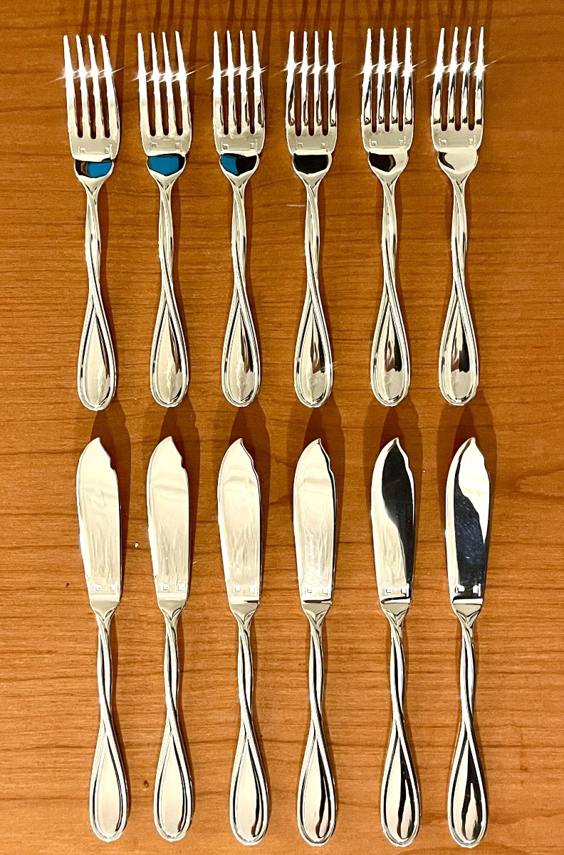 Christofle Galéa Fish Cutlery Set, 6 Forks, 6 Knives, Very Good Condition -photo-2