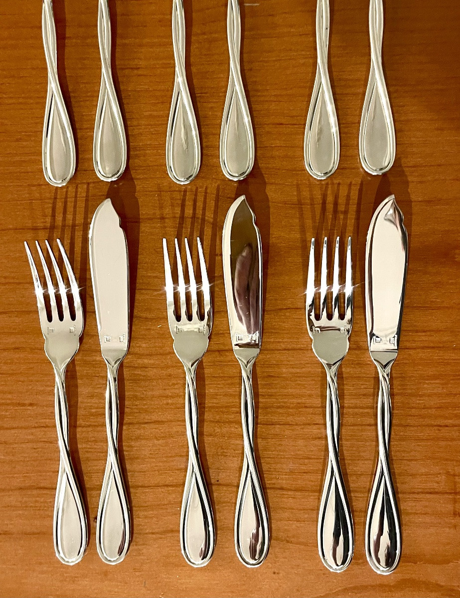 Christofle Galéa Fish Cutlery Set, 6 Forks, 6 Knives, Very Good Condition -photo-4