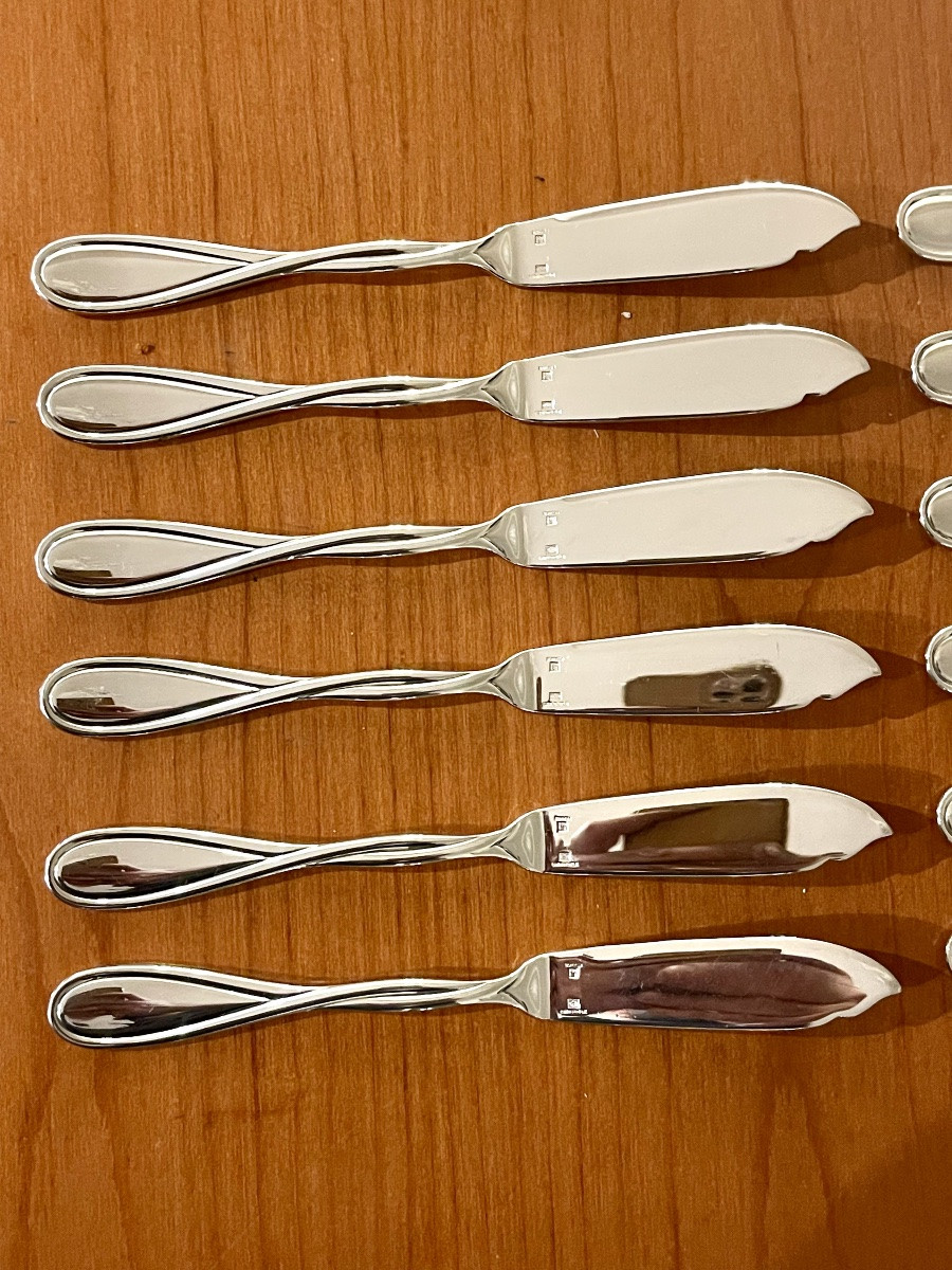 Christofle Galéa Fish Cutlery Set, 6 Forks, 6 Knives, Very Good Condition -photo-1