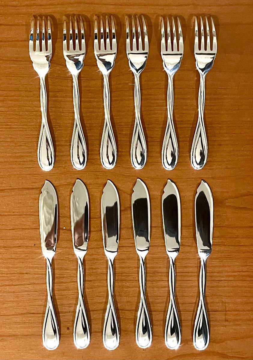 Christofle Galéa Fish Cutlery Set, 6 Forks, 6 Knives, Very Good Condition -photo-3
