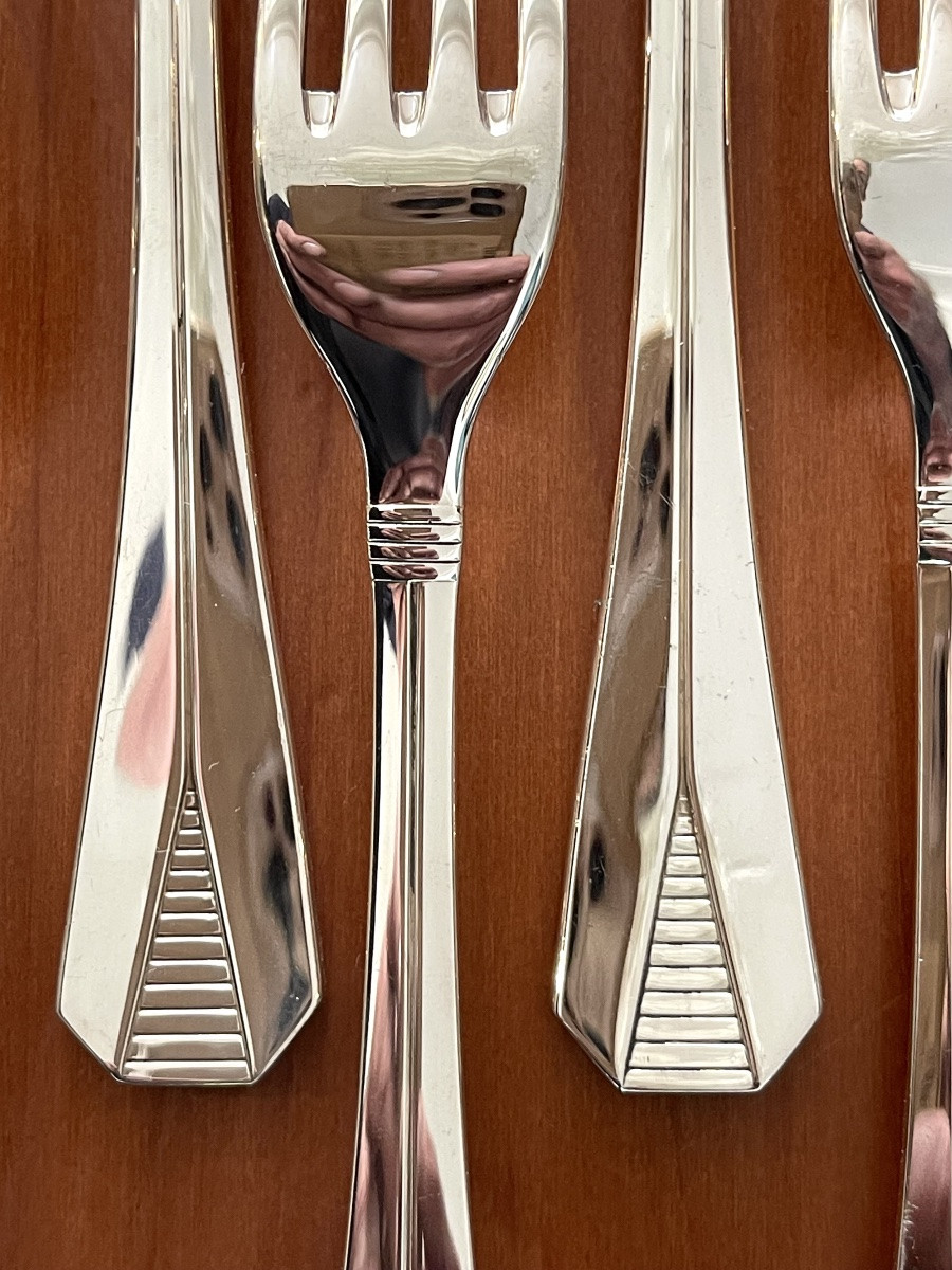 Christofle Atlantide, Art Deco, 48-piece Flatware Set, Near Mint Condition -photo-8