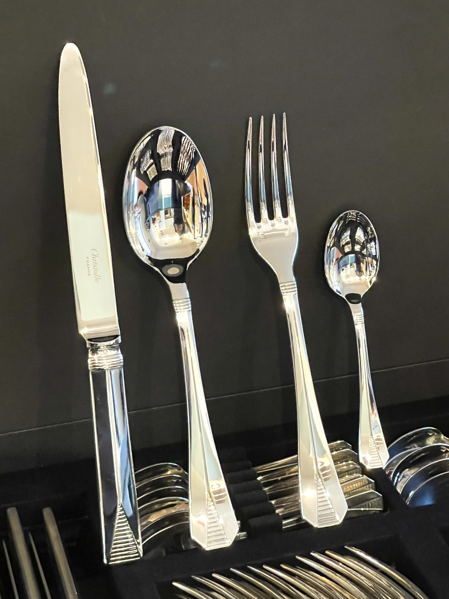 Christofle Atlantide, Art Deco, 48-piece Flatware Set, Near Mint Condition 