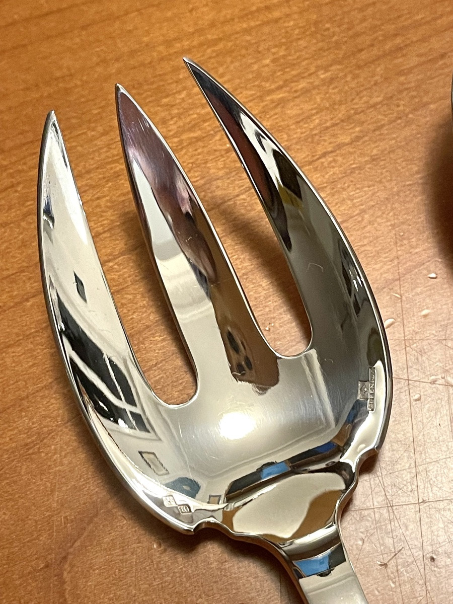 Christofle Alfenide ,couverts de service à salade mod diamant art déco -photo-3