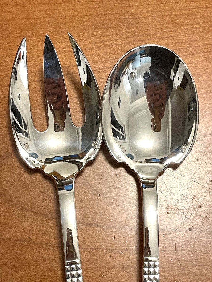 Christofle Alfenide ,couverts de service à salade mod diamant art déco -photo-1