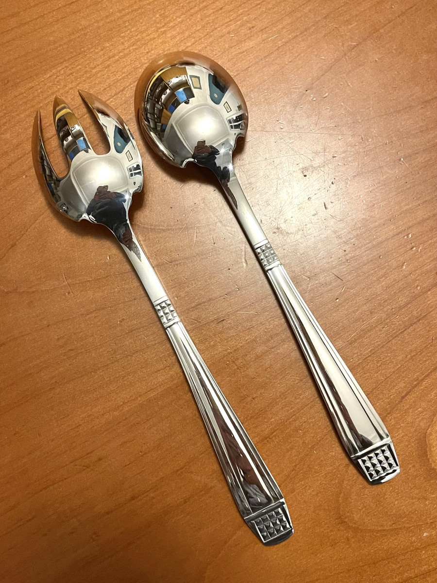 Christofle Alfenide ,couverts de service à salade mod diamant art déco -photo-2