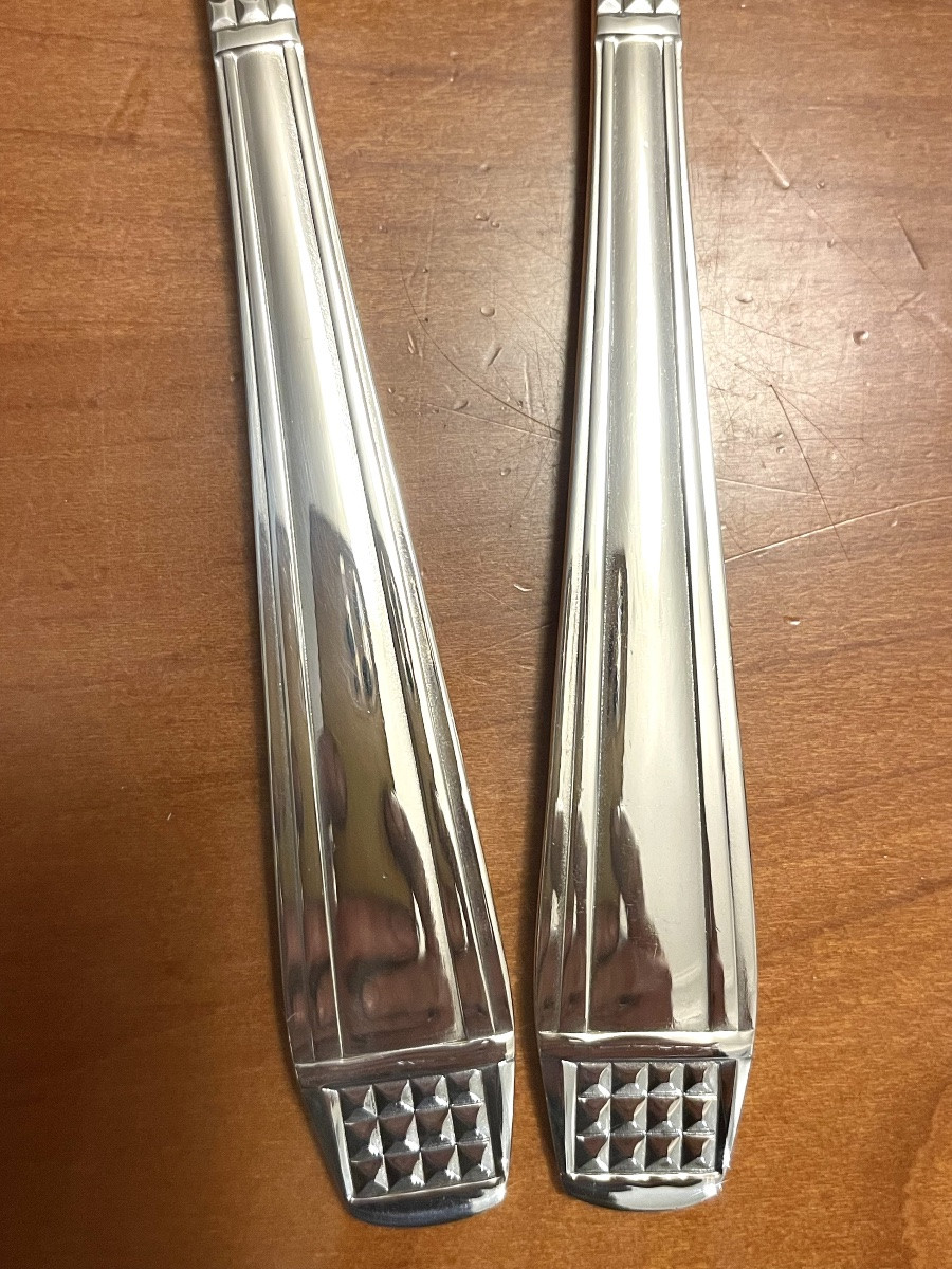 Christofle Alfenide ,couverts de service à salade mod diamant art déco -photo-4