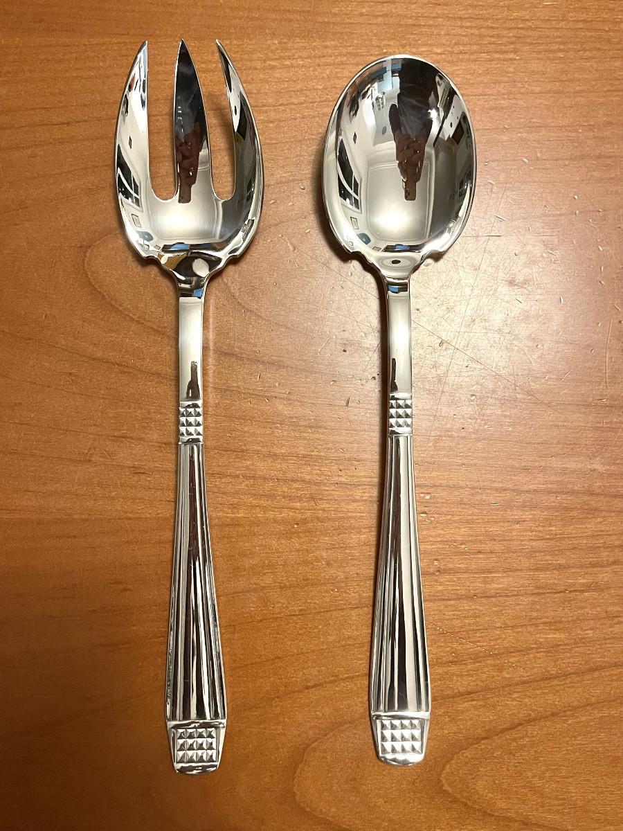 Christofle Alfenide ,couverts de service à salade mod diamant art déco 