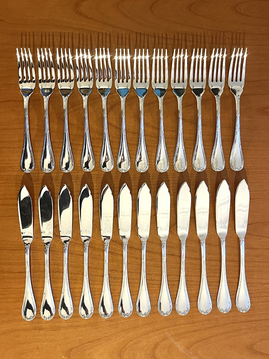 Christofle France , rubans ,  12 couverts à poisson , très bon état -photo-2