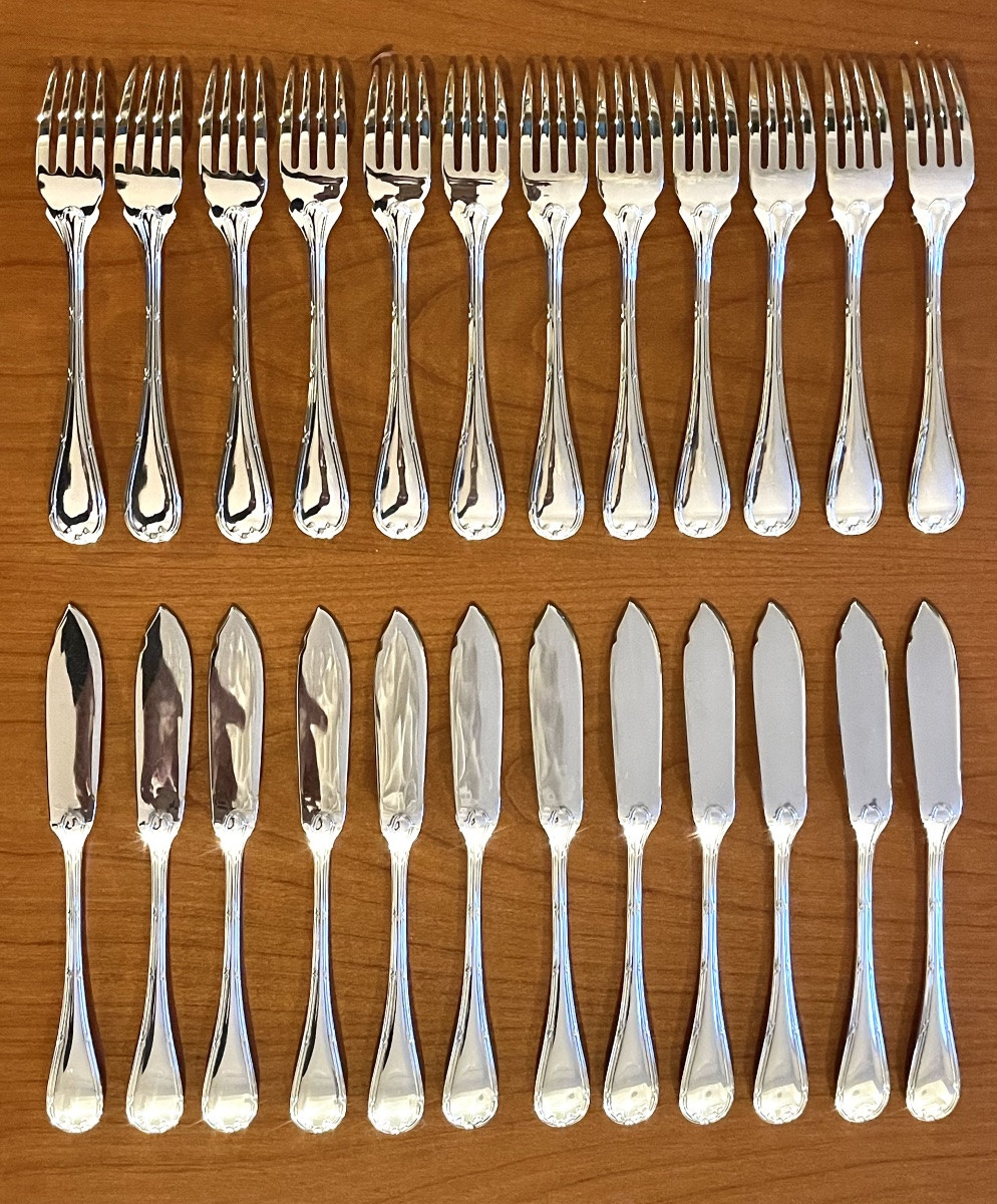 Christofle France , rubans ,  12 couverts à poisson , très bon état -photo-3