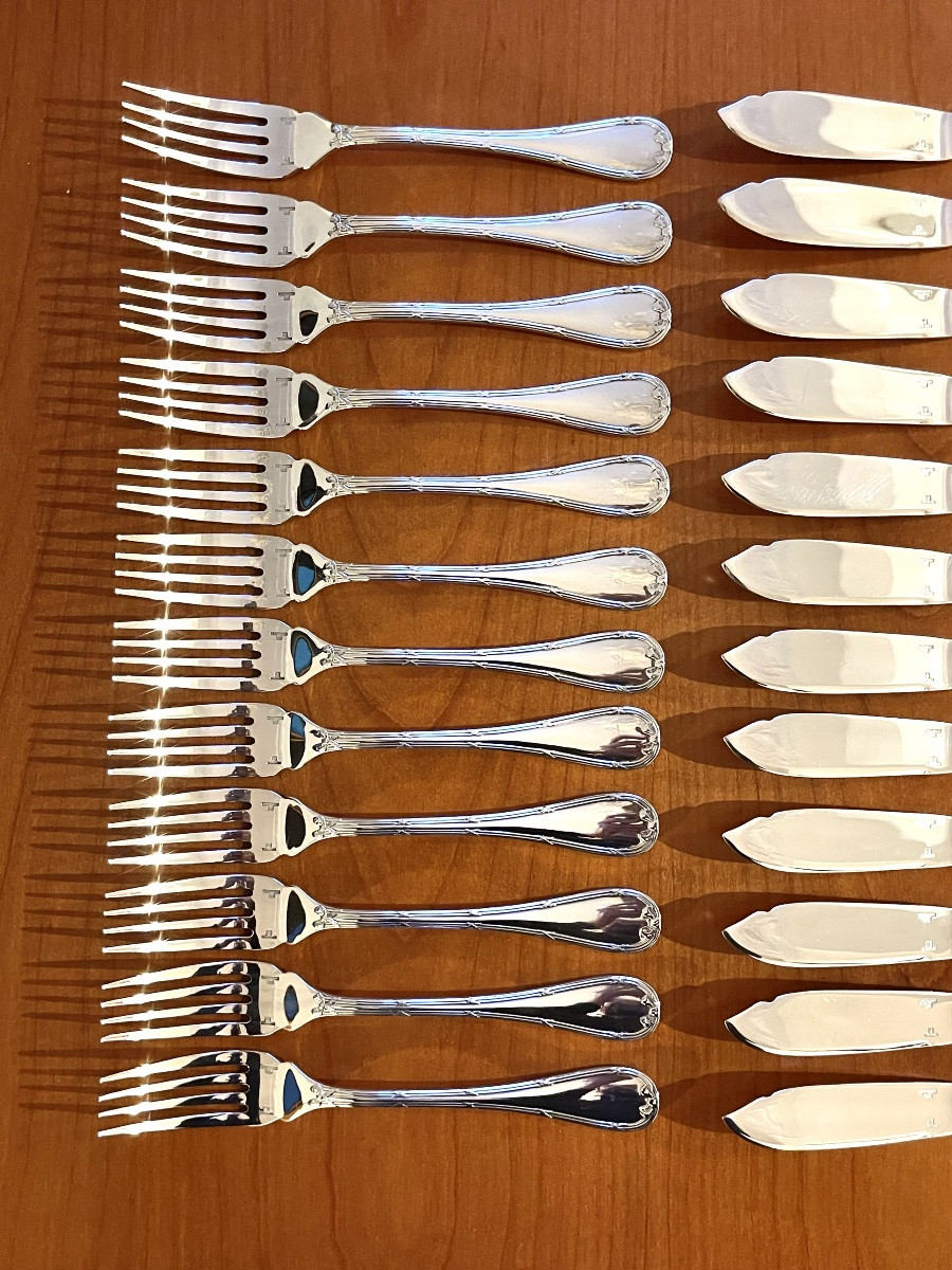 Christofle France , rubans ,  12 couverts à poisson , très bon état -photo-4