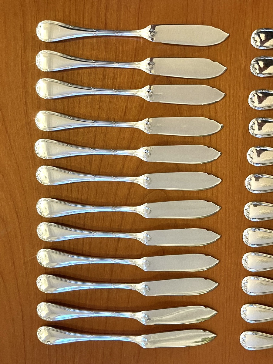 Christofle France , rubans ,  12 couverts à poisson , très bon état -photo-2