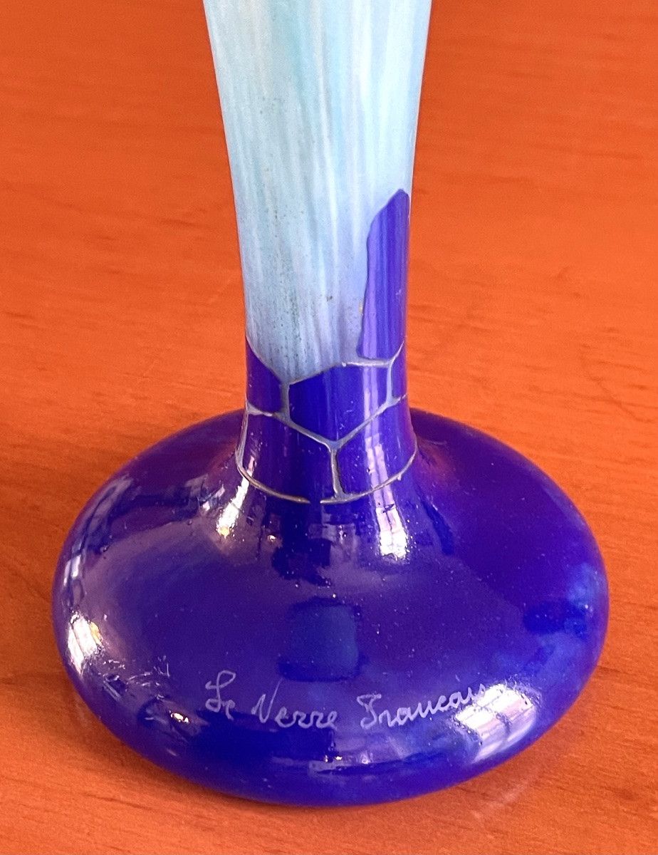 Azurette Vase, French Glass By Charles Schneider -photo-2