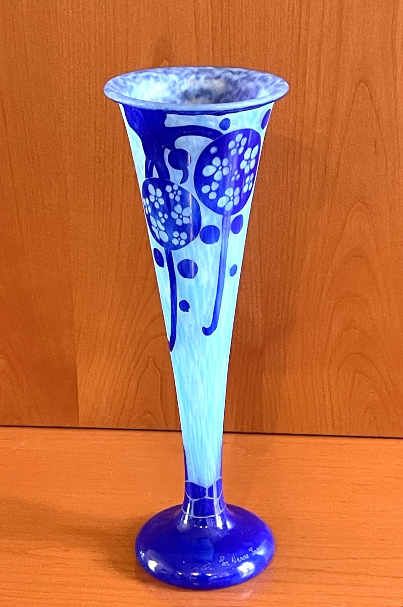 Azurette Vase, French Glass By Charles Schneider 