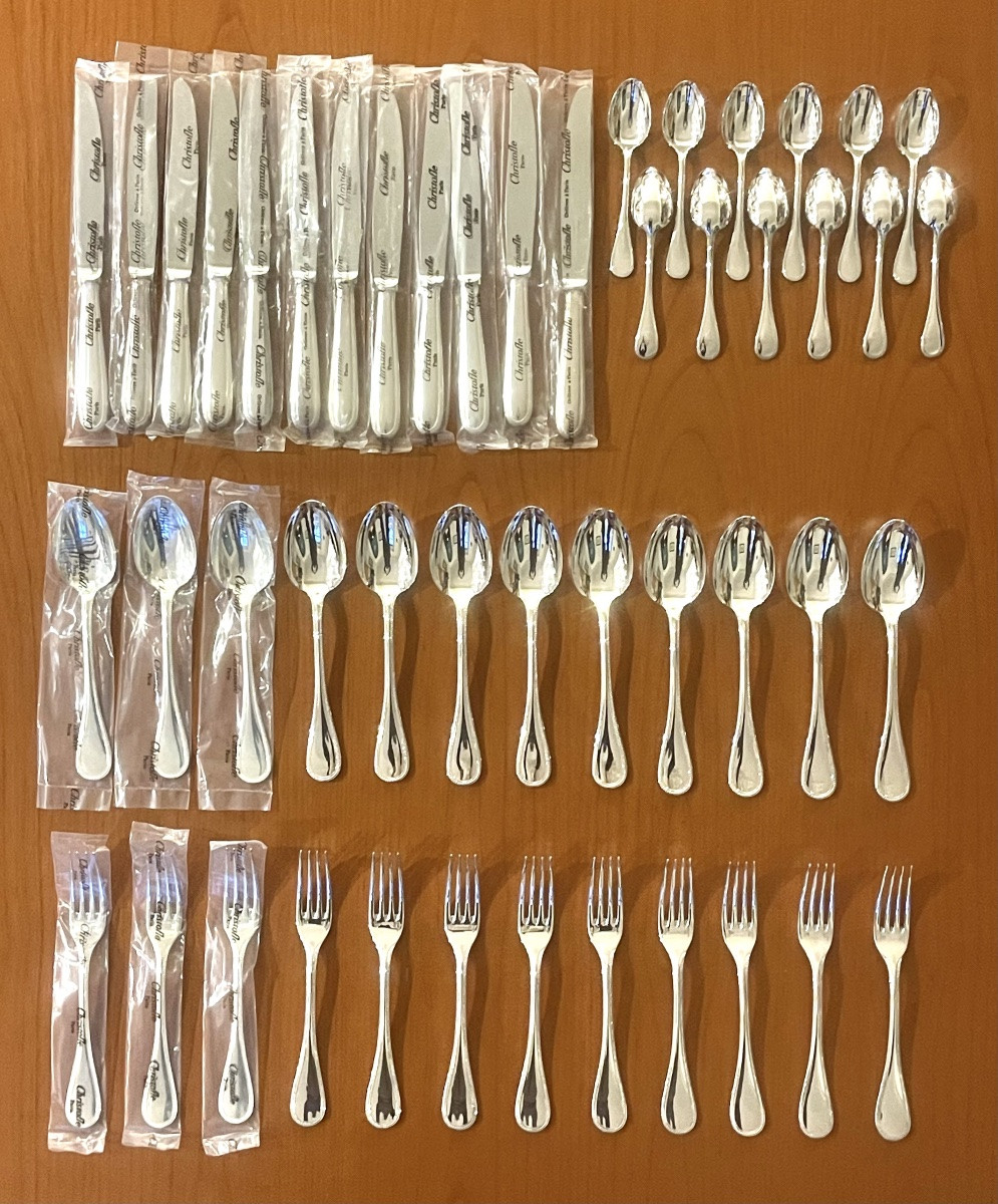 Christofle Pearls, 48-piece Flatware Set, Mint Condition -photo-3
