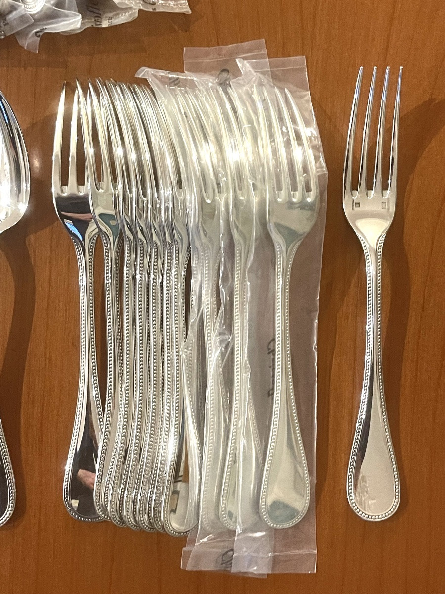 Christofle Pearls, 48-piece Flatware Set, Mint Condition -photo-3