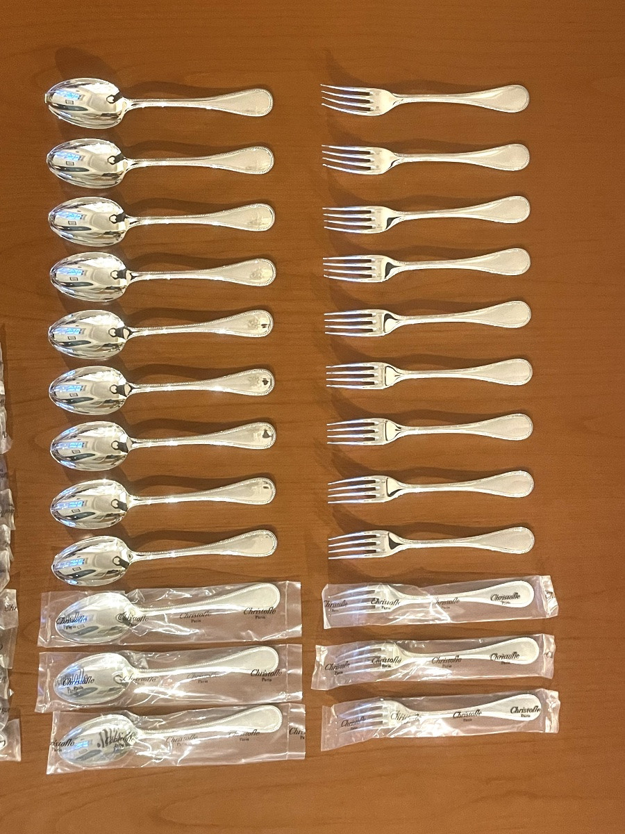 Christofle Pearls, 48-piece Flatware Set, Mint Condition -photo-7