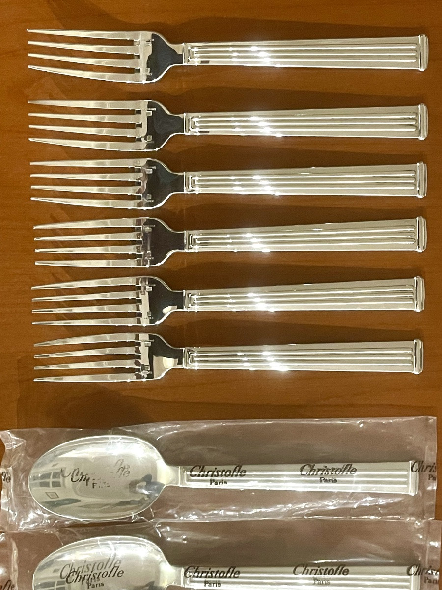 Christofle Triad, 24-piece Cutlery Set For 6 People, Art Deco Style -photo-4