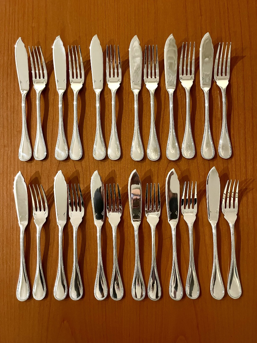 Christofle perles ,12 couverts à poisson très bon état -photo-2