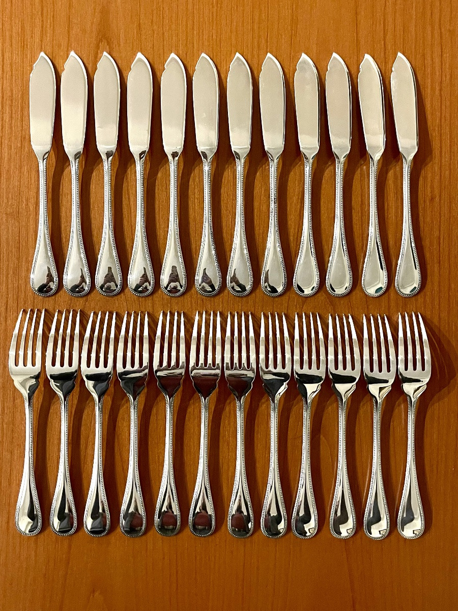 Christofle perles ,12 couverts à poisson très bon état -photo-3