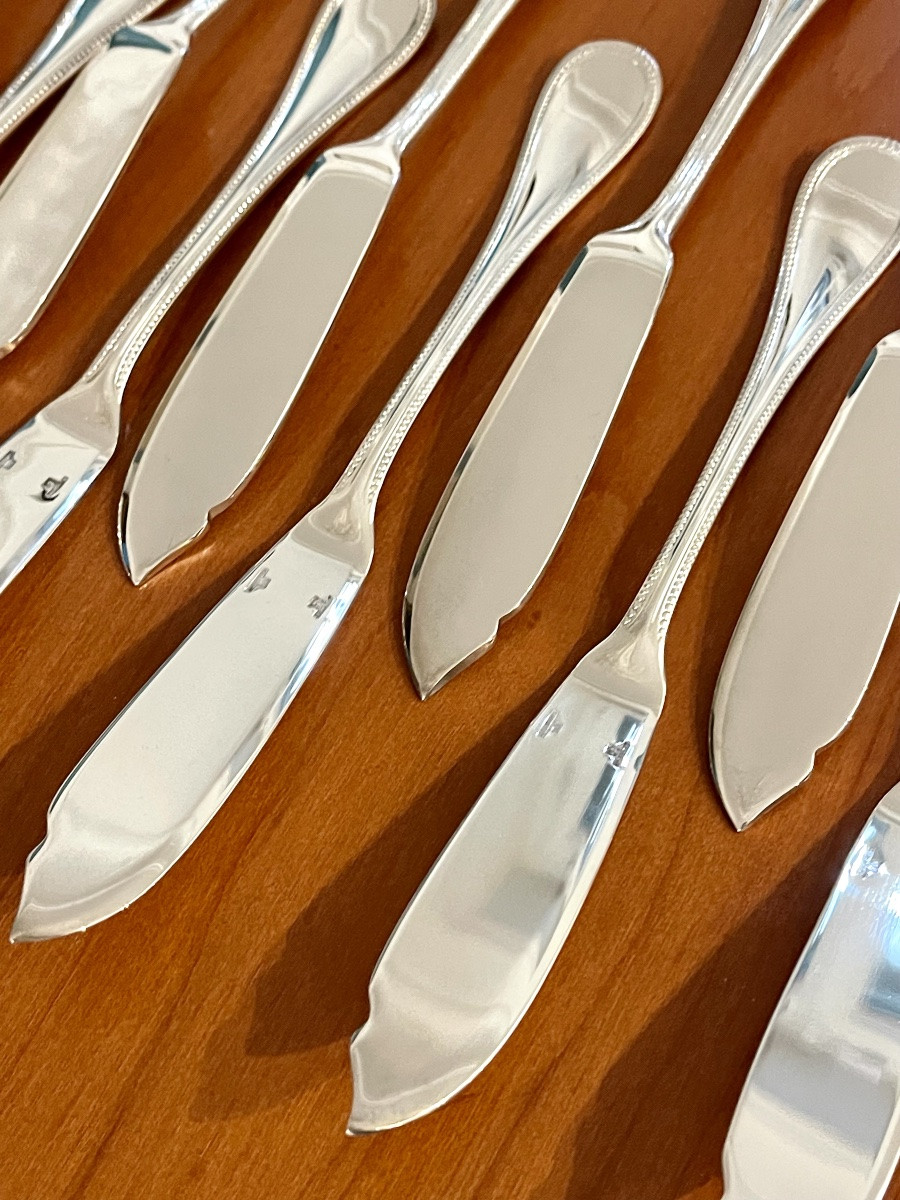 Christofle perles ,12 couverts à poisson très bon état -photo-5