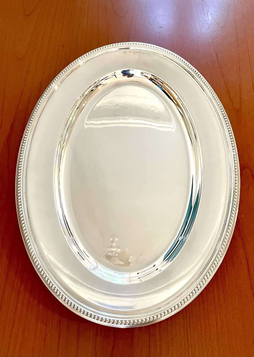 Christofle perles grands plat ovale 45x 32 état proche du neuf -photo-3