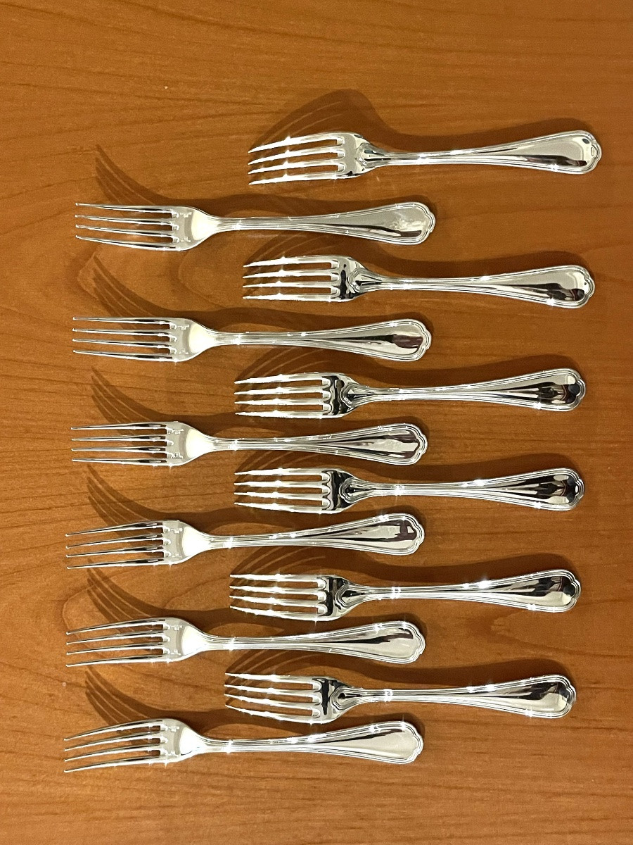 Christofle spatours , couverts à entremet , 12 cuillères,12 fourchettes état neuf -photo-2