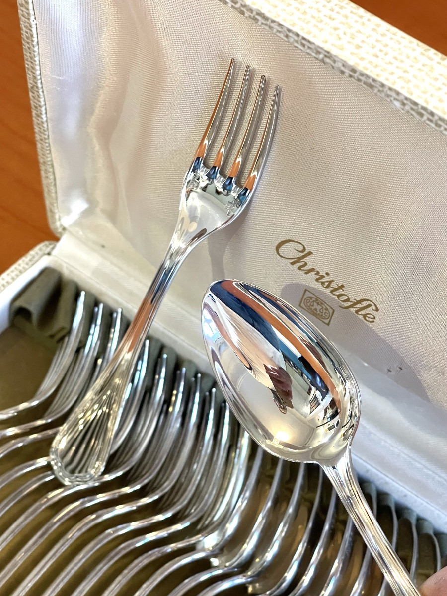 Christofle spatours , couverts à entremet , 12 cuillères,12 fourchettes état neuf -photo-5