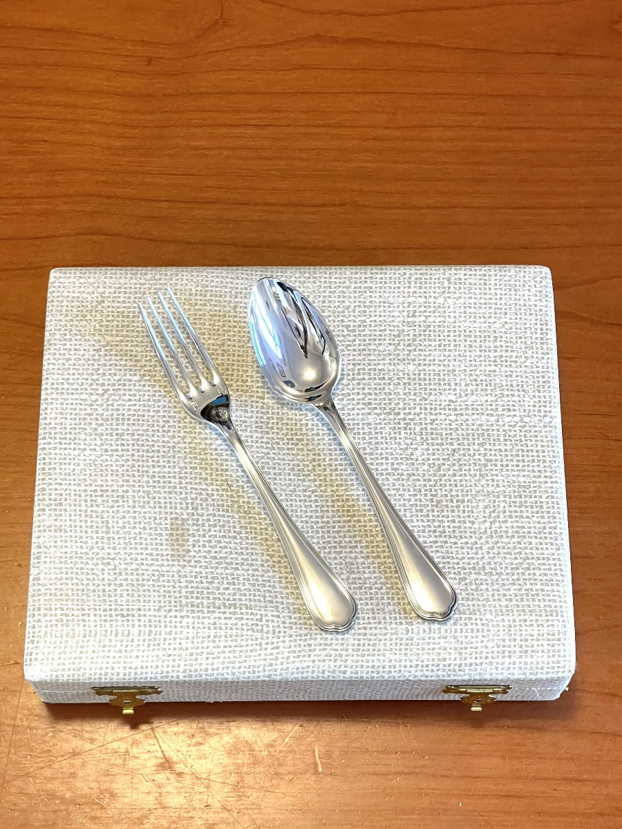 Christofle spatours , couverts à entremet , 12 cuillères,12 fourchettes état neuf -photo-8