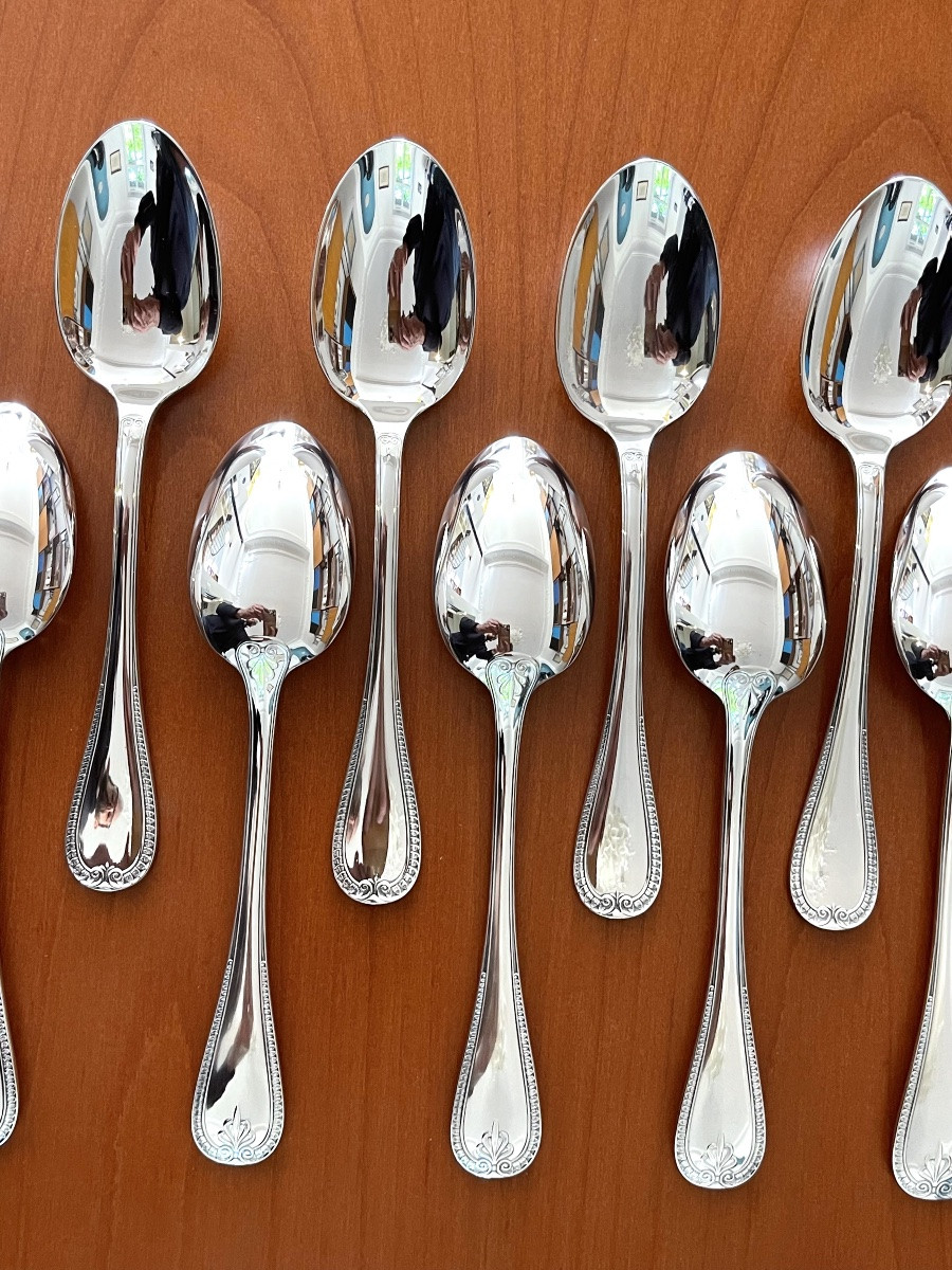 Christofle malmaison , 24 couverts à entremet , fourchettes et cuillères 17 cm -photo-4