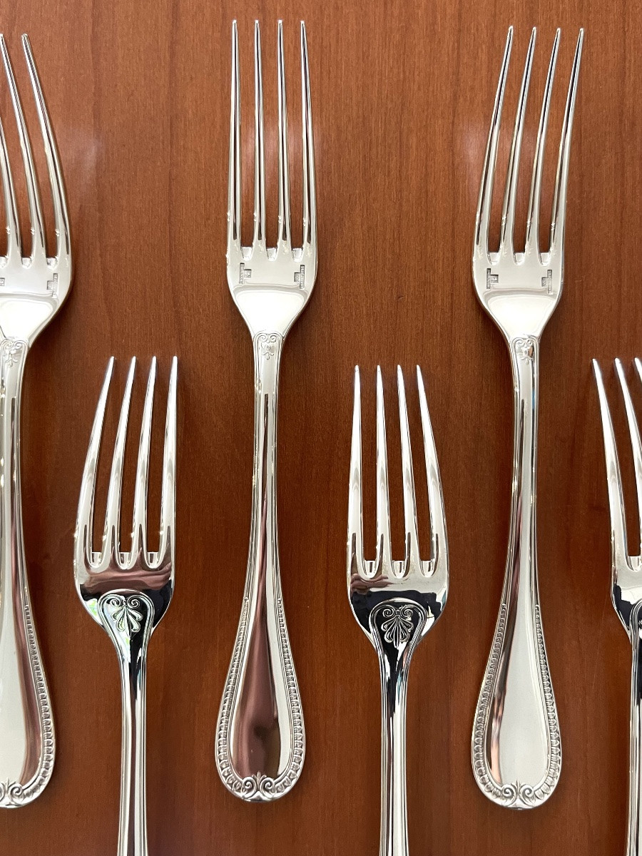 Christofle malmaison , 24 couverts à entremet , fourchettes et cuillères 17 cm -photo-2