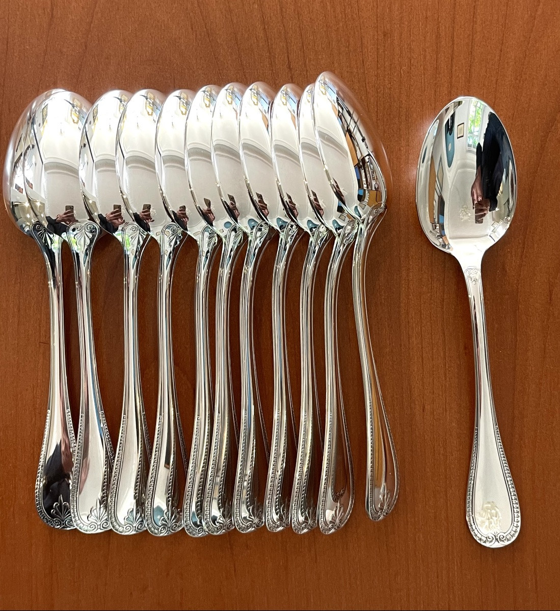 Christofle malmaison , 24 couverts à entremet , fourchettes et cuillères 17 cm -photo-4