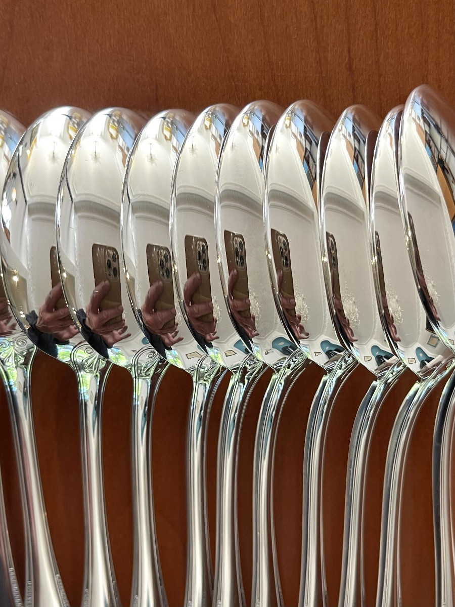 Christofle malmaison , 24 couverts à entremet , fourchettes et cuillères 17 cm -photo-7