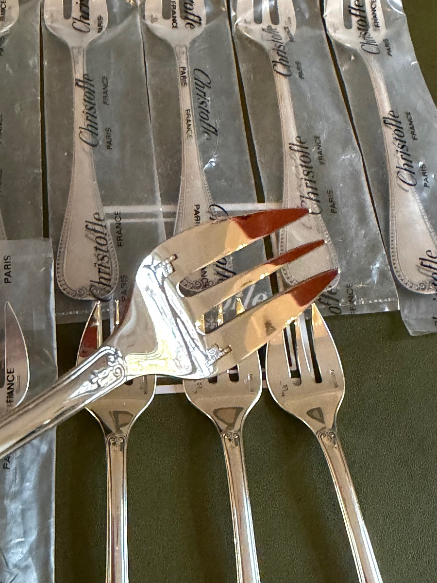 Christofle malmaison 12 fourchettes à huître , crustacés -photo-3