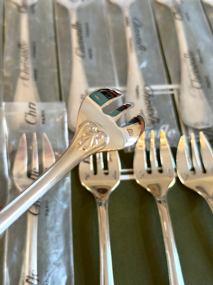 Christofle malmaison 12 fourchettes à huître , crustacés -photo-4