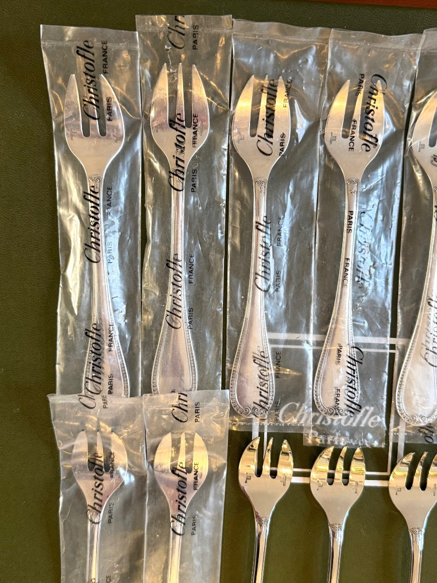 Christofle malmaison 12 fourchettes à huître , crustacés -photo-8