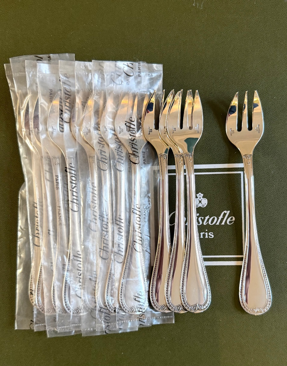 Christofle malmaison 12 fourchettes à huître , crustacés 