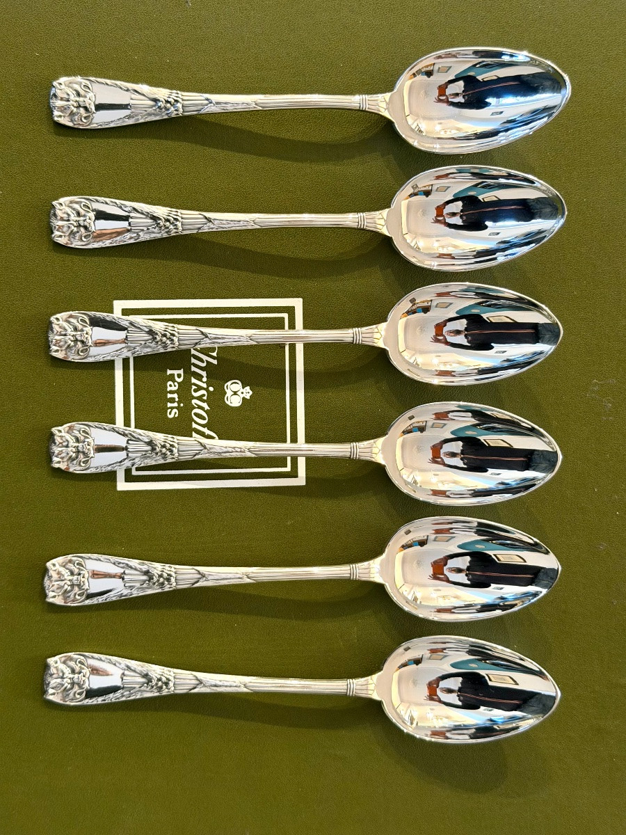 Christofle peau de lion , 6 cuillères entremet état neuf -photo-2