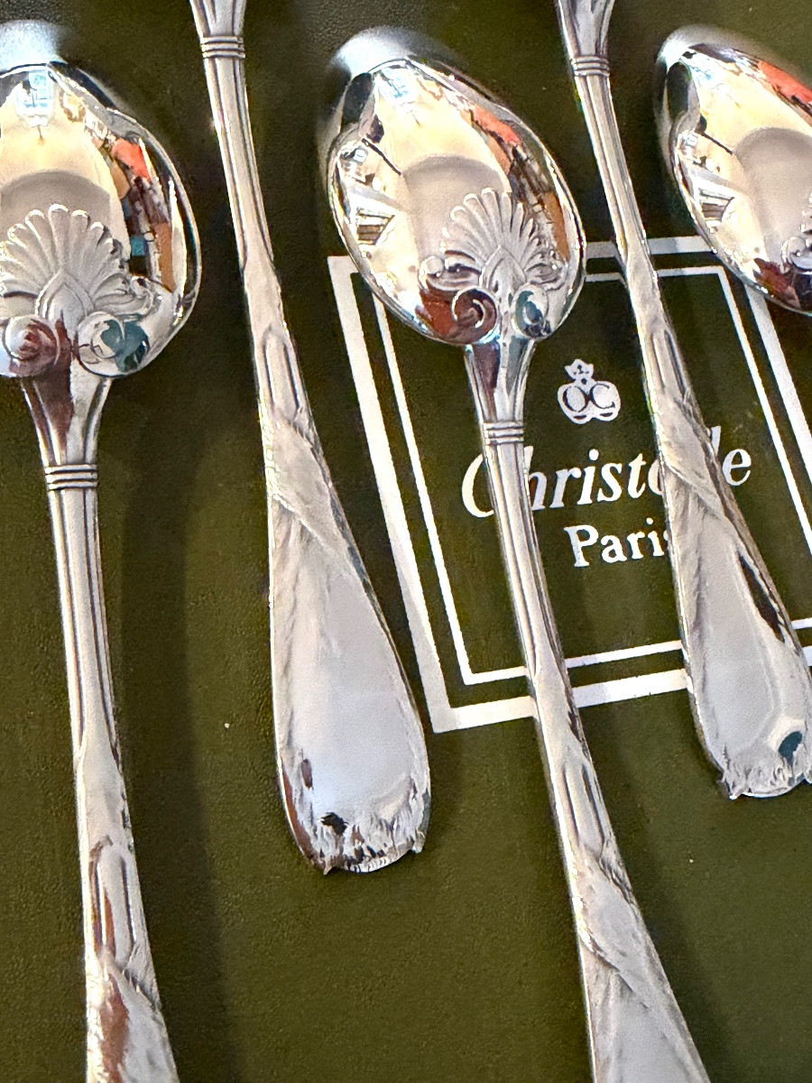 Christofle peau de lion , 6 cuillères entremet état neuf -photo-5