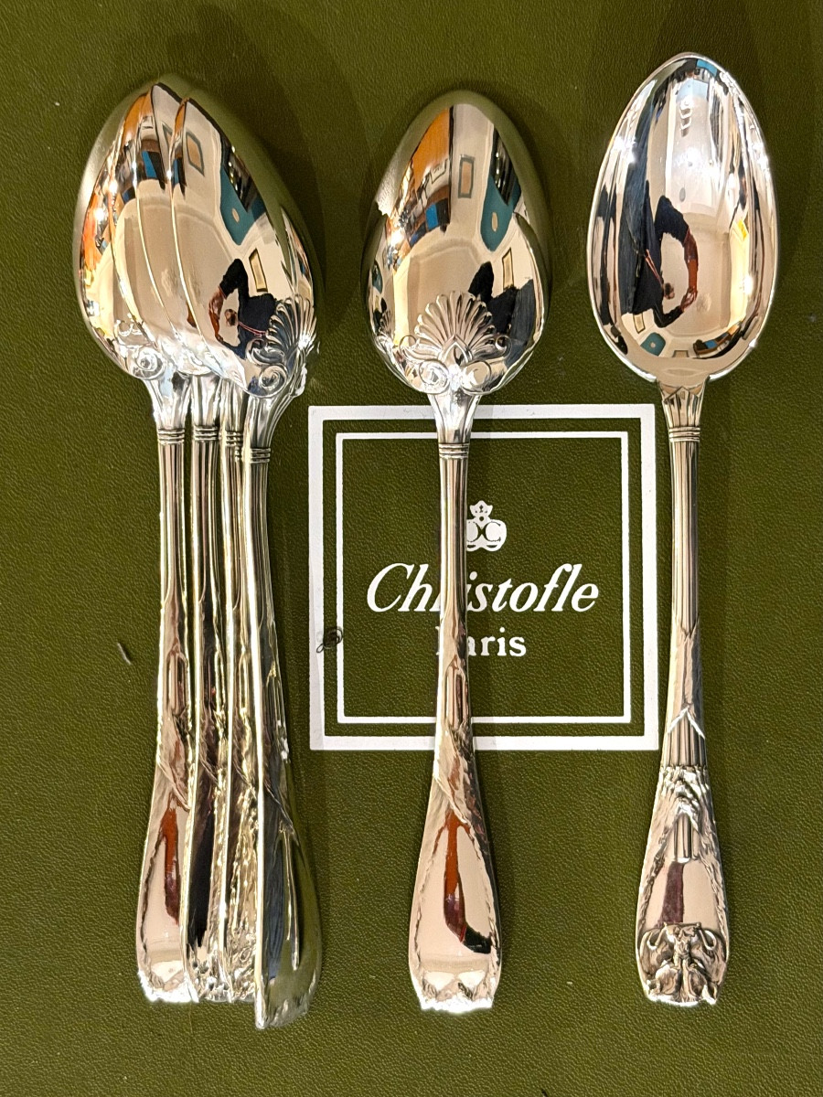 Christofle peau de lion , 6 cuillères entremet état neuf 