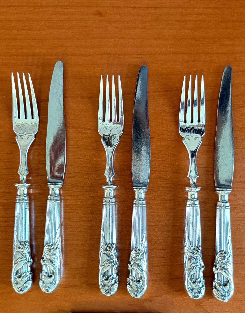 Christofle peau de lion , couverts à fruits 