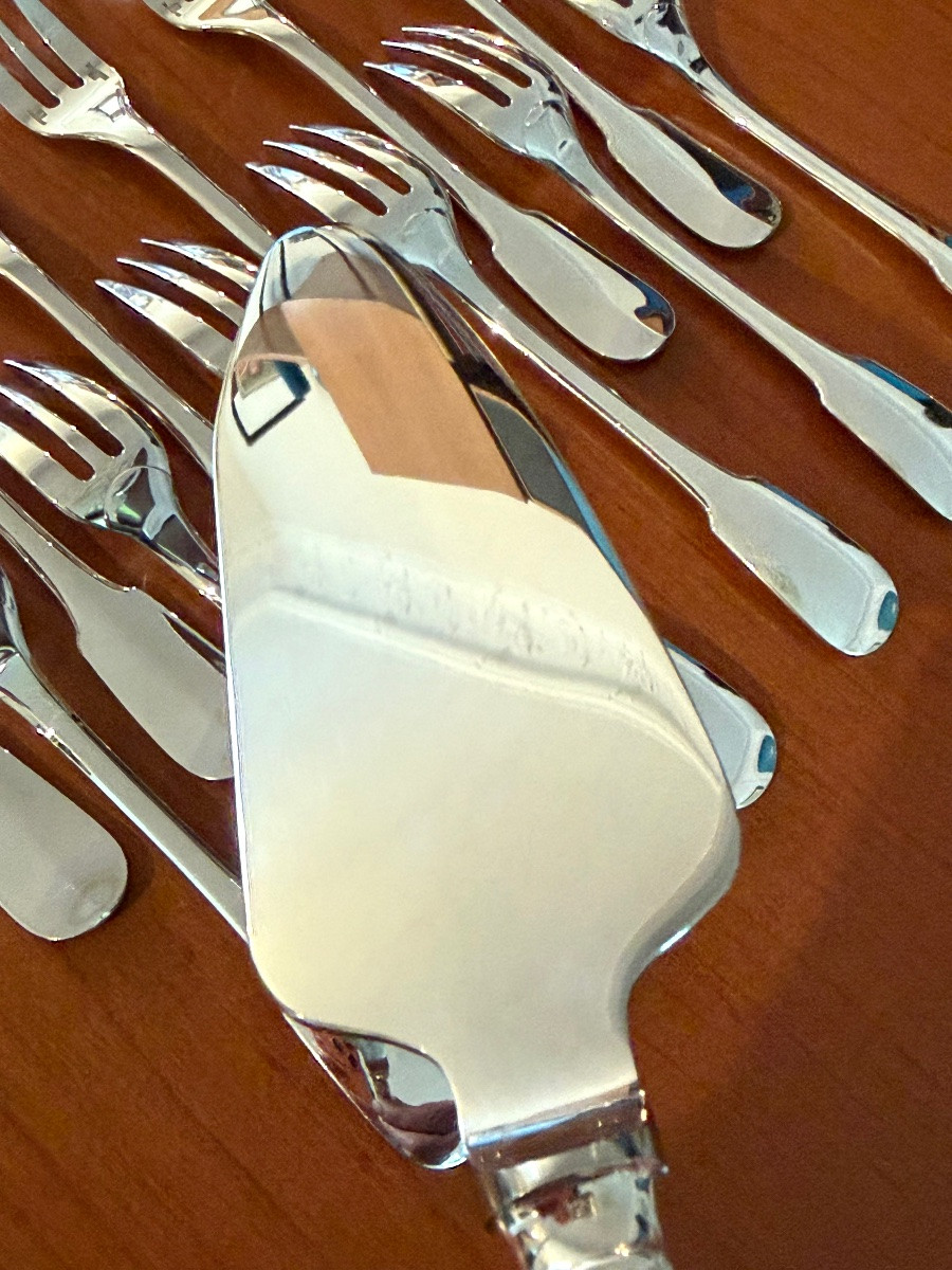 Christofle Cluny , fourchette gâteau , pelle coupante de service-photo-3