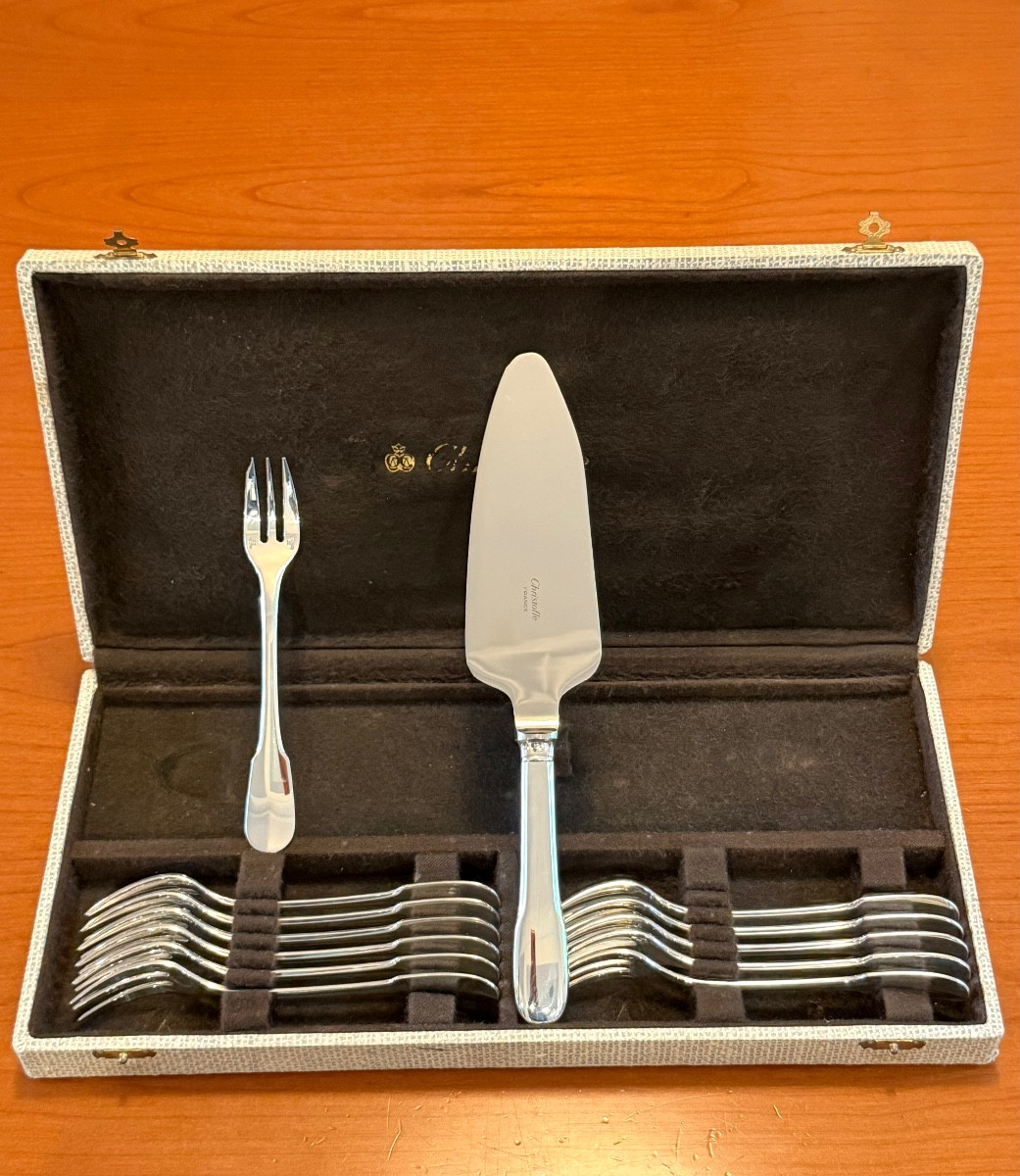 Christofle Cluny , fourchette gâteau , pelle coupante de service
