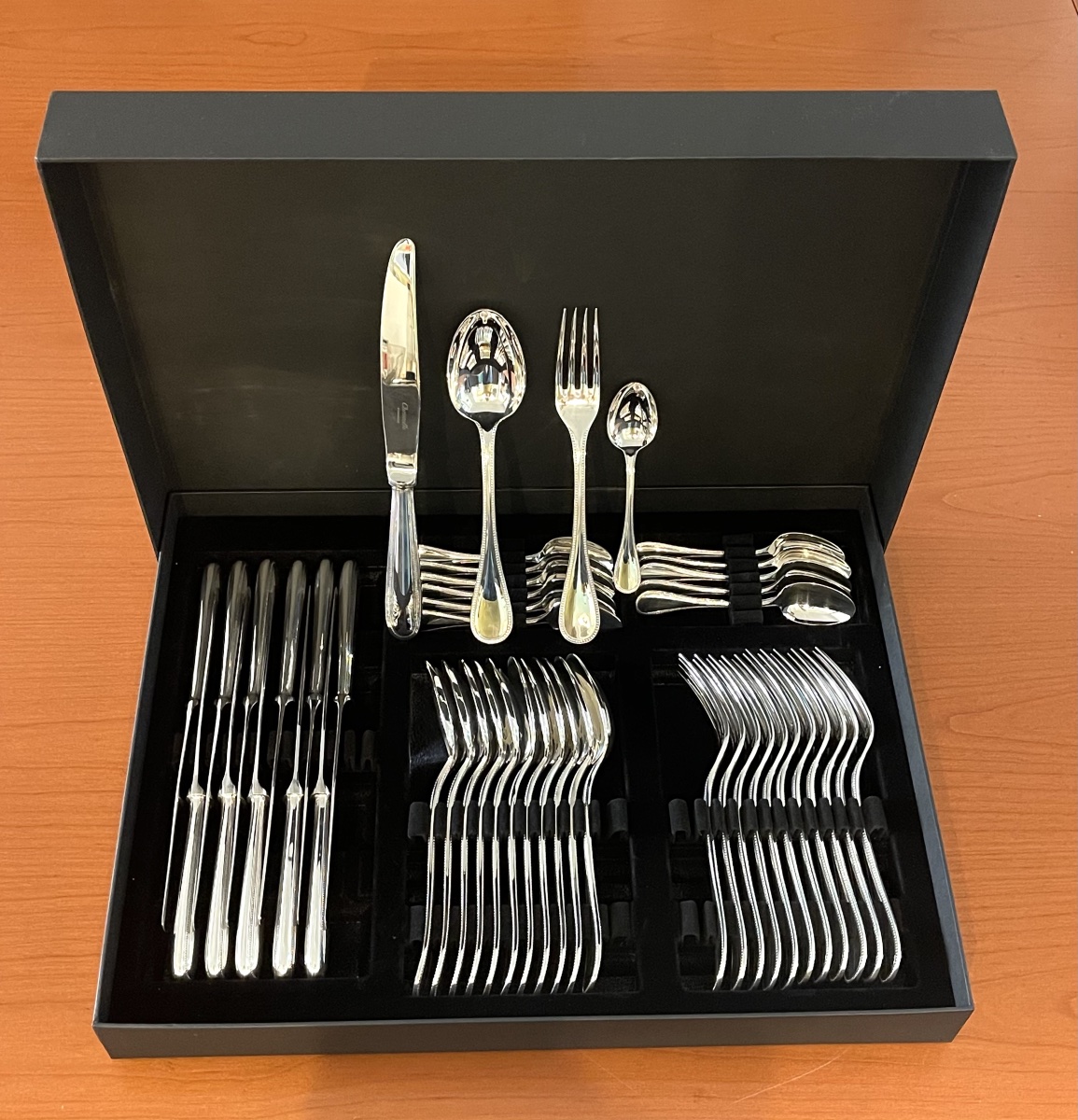 Christofle Perles, 48-piece Silverware Set In Excellent Condition -photo-2