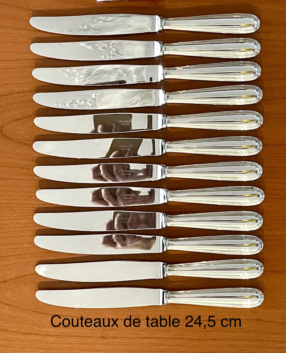Christofle Perles, 48-piece Silverware Set In Excellent Condition -photo-4