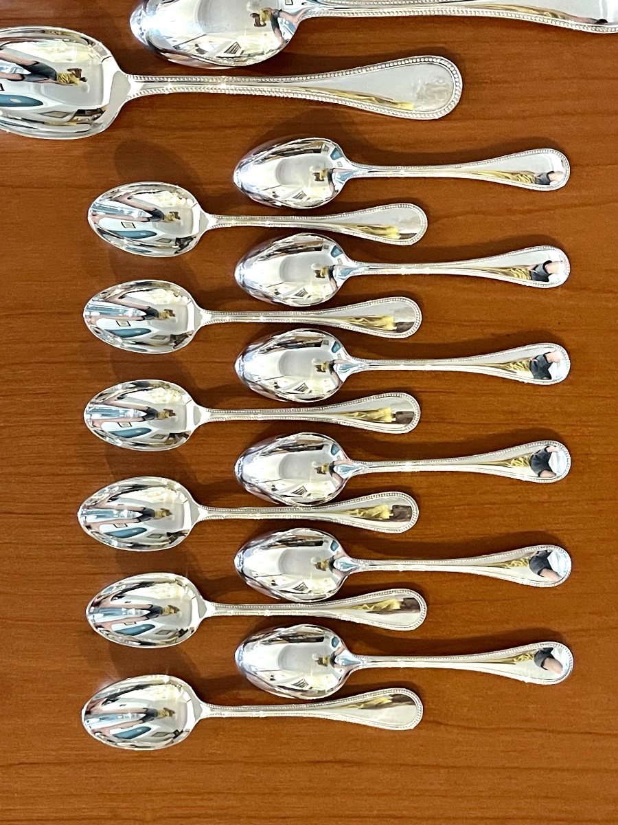 Christofle Perles, 48-piece Silverware Set In Excellent Condition -photo-3