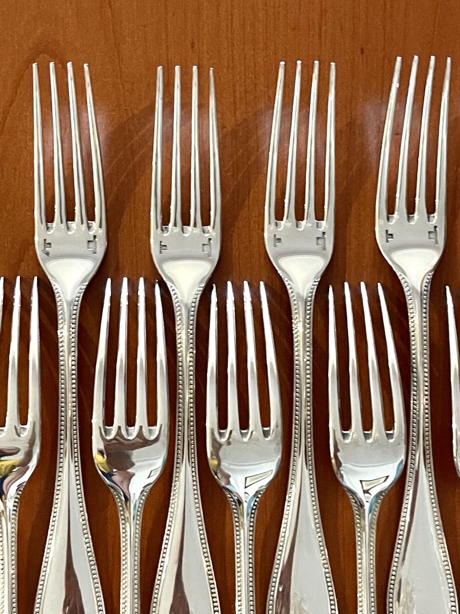 Christofle Perles, 48-piece Silverware Set In Excellent Condition -photo-6