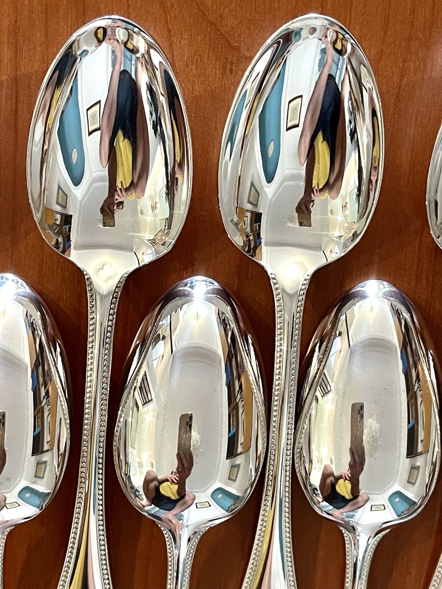 Christofle Perles, 48-piece Silverware Set In Excellent Condition -photo-8