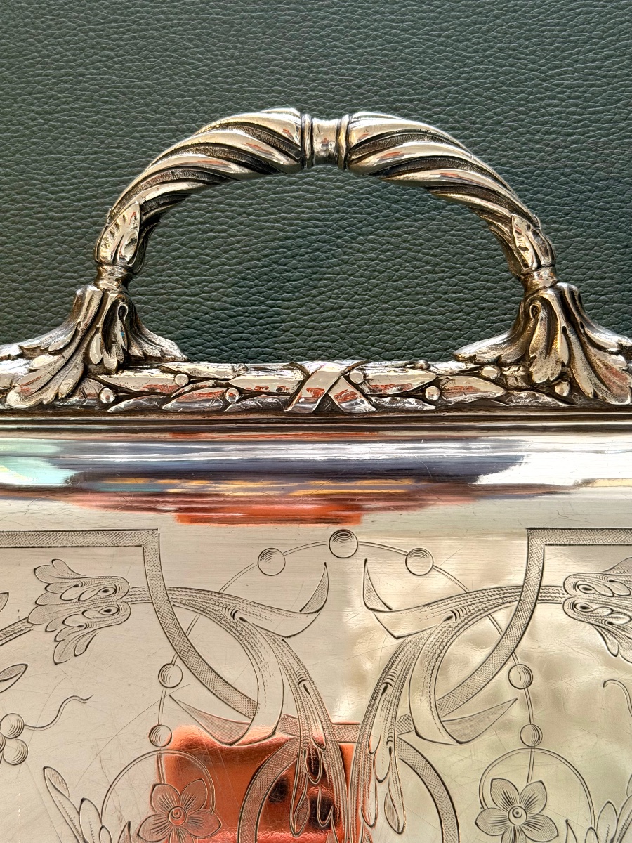 19th-century Christofle, Serving Tray With Guilloché Decoration -photo-2