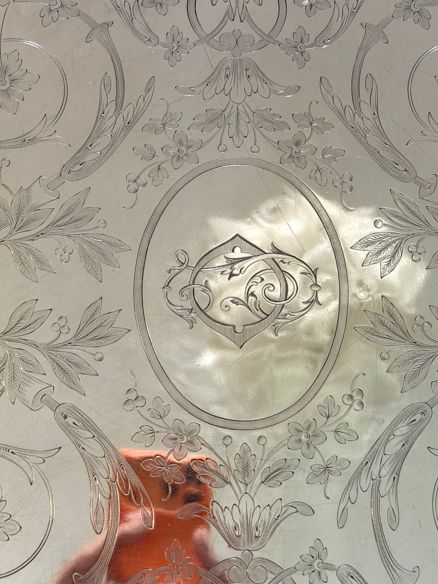 19th-century Christofle, Serving Tray With Guilloché Decoration -photo-3